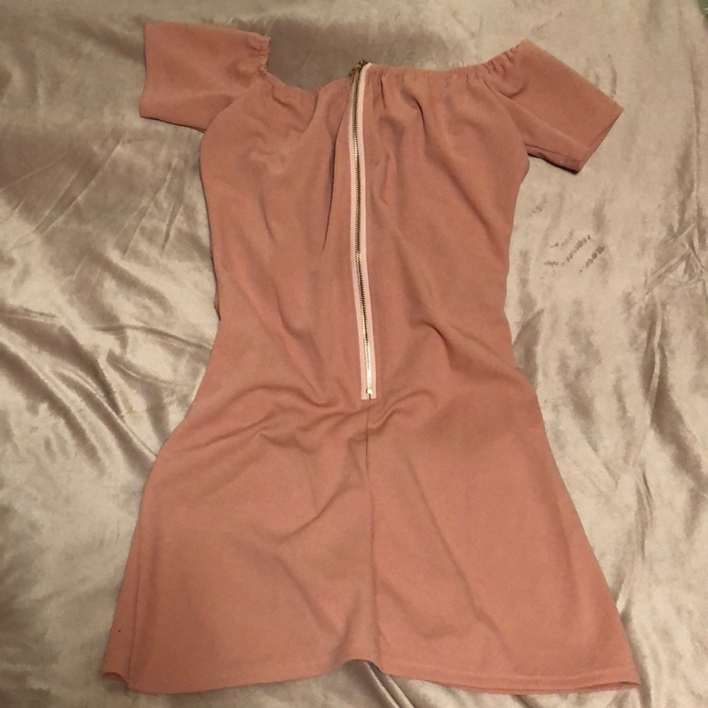 UK XL Baby Pink off the shoulder zipper back mini